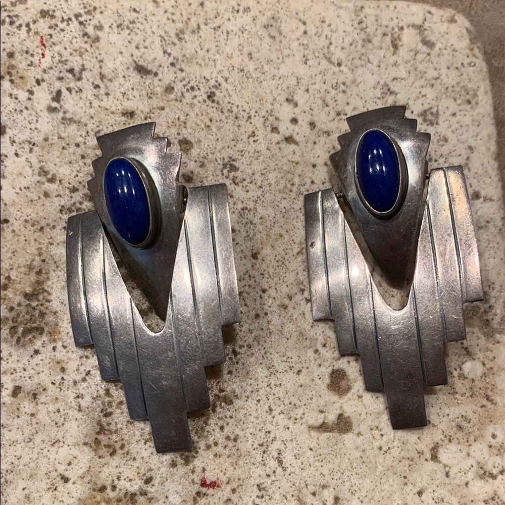 Silver and Blue Geometric Earrings